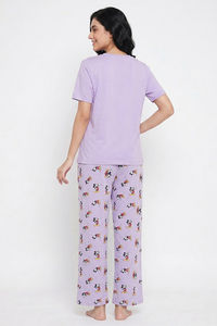 Zivame Mickey Mouse Knit Cotton Loungewear Set - Pastel Lilac — thumbnail 2